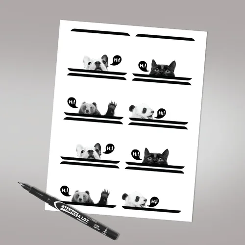 Vista 6 de Avery Etiquetas de nombre de animales lindos de alta calidad, Bulldog, gato, panda, oso, sin levantamiento, sin rizos, 80 calcomanías de nombre