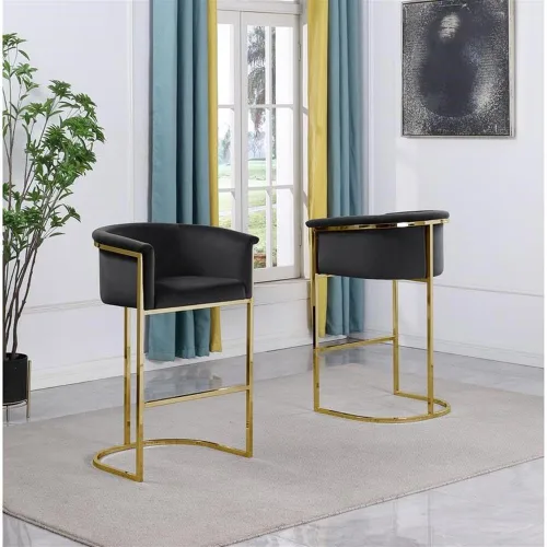 Vista 2 de Taburetes de bar para muebles (individual) terciopelo negro con marco de hierro dorado