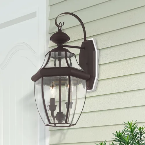 Vista 9 de Livex Lighting 2251-07 Monterey - Farol de pared de latón macizo con acabado en bronce de 2 luces para exteriores con cristal biselado transparente