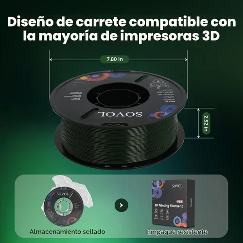 Vista 8 de Sovol Materiales de impresión 3D del filamento 5.74 ft m 2.2 lbs de PETG de Alta precisión, fuerte dureza, tensión de cableado, precisión Verde
