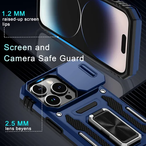 Vista 406 de DEERLAMN Funda para iPhone Xs Max con funda deslizante para cámara + protector de pantalla, soporte giratorio de anillo de grado militar a prueba