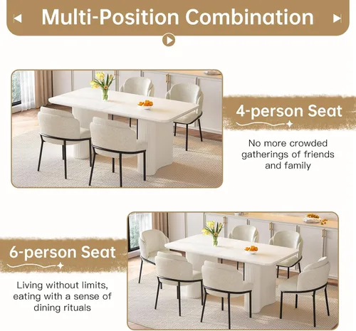 Vista 7 de Mesa de comedor rectangular moderna de 62.99 pulgadas para 4-6, mesa de cocina resistente para sala de estar y reuniones, fácil montaje, color Blanco