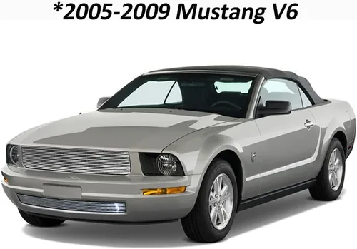 Vista 4 de Combo de insertos de rejilla cromada Billet para Ford Mustang V6 Premium 2005-2009 parrilla delantera 2 piezas de aluminio horizontal