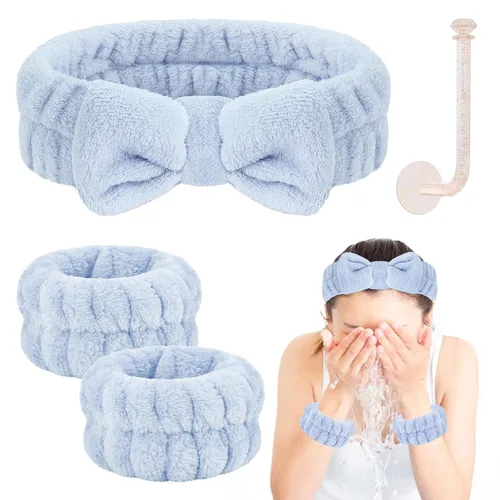 Vista 17 de CERETIA Juego de lavado facial – diadema, pulseras con soporte, toallas de muñeca de spa absorbentes de microfibra