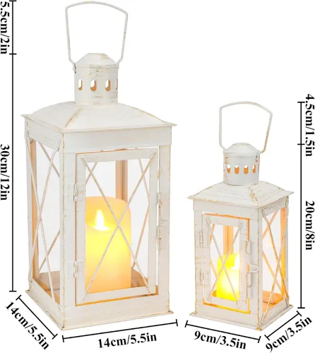 Vista 21 de TRIROCKS Juego de 2 faroles portavelas decorativos de metal de 12 y 8 pulgadas de alto, farol colgante perfecto para decoración del hogar, patio