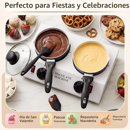 Vista 5 de ROCEEI - Máquina de fusión de chocolate doble olla eléctrica con espátula
