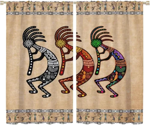 Vista 24 de Kokopelli - Cortinas opacas para cocina, decoración de sala de estar, dormitorio, 21 x 45 pulgadas, 2 paneles