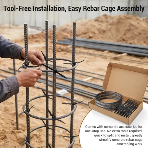Vista 3 de Single Ring Rebar Form Kit Includes 3 Rebar Rings 12 Rebar Tie Wire 12.5" Heavy-Duty Round Rebar Tying Tool for Columns, Footings & Foundations