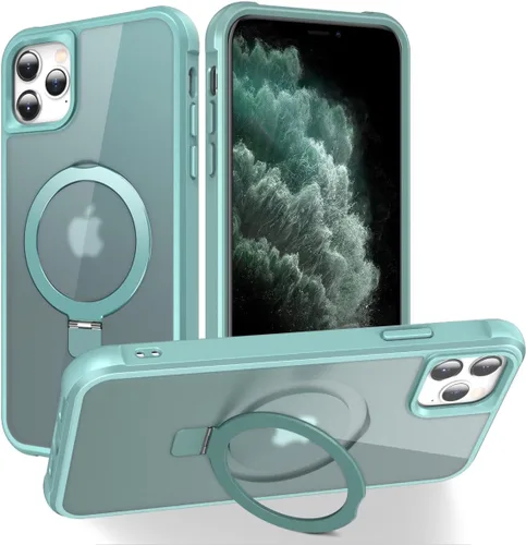 Vista 124 de CHAOFEnG Funda magnética compatible con iPhone 11 con soporte, prueba de caídas de grado militar, compatible con imán, anillo translúcido, parte