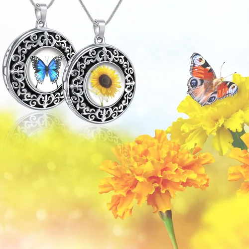Vista 5 de Fanery Sue Customized Women Locket Necklace that Holds 2 Pictures, Custom Photo Lockets Personalized Memory Necklace with Picture Inside Engraved