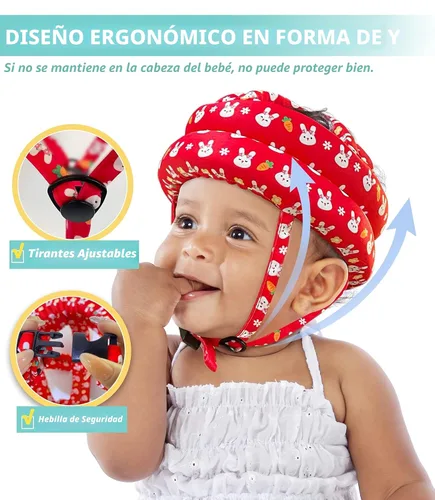 Vista 4 de Protector de Cabeza para Bebé - Casco de Bebé para Gatear, Caminar, Correr - Sin Golpes y Cojín Suave - Gorra Protectora Ajustable, Protector