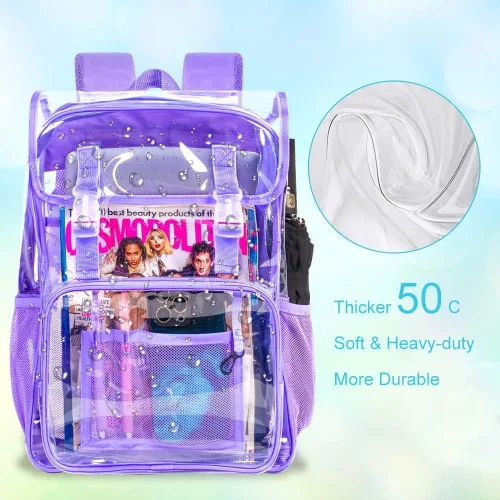 Vista 18 de Mochila transparente, aprobada por el estadio, para niñas y niños, mochila transparente de PVC resistente para mujeres y hombres