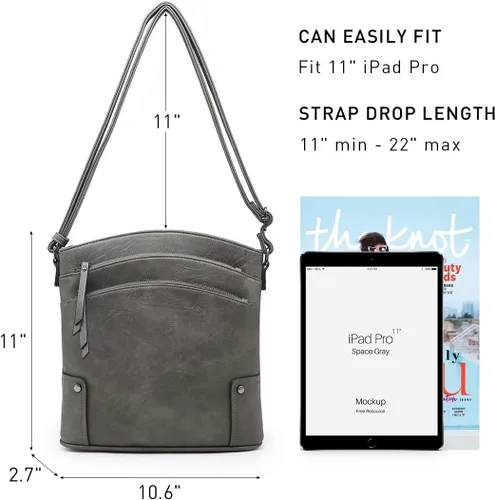 Vista 3 de Bolsos cruzados para mujer, con múltiples bolsillos, monograma de firma grande, con cremallera, bolso de hombro de piel sintética para mujer