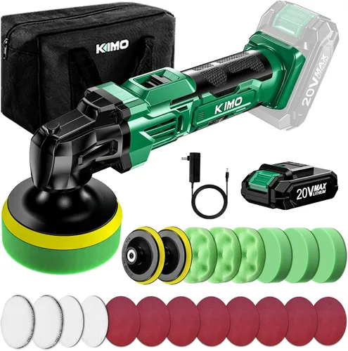 Vista 12 de KIMO Kit de Pulidora Inalámbrica para Coche 20V, Kit de Pulido de 25 Piezas, 6 Velocidades hasta 6000RPM / 2*Baterías de 2000mAh Pulidoras