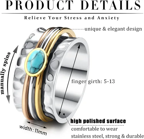 Vista 25 de Magitaco Anillos giratorios de acero inoxidable, anillos para ansiedad, anillos de ansiedad para mujeres y hombres