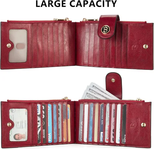 Vista 5 de BOSTANTEN Carteras de cuero para mujer, con bloqueo RFID, delgado, tarjetero con bolsillo con cremallera