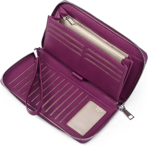 Vista 14 de GOIACII Cartera de piel con bloqueo RFID para mujer, con cremallera alrededor de gran capacidad, cartera larga para tarjetas de crédito, cartera