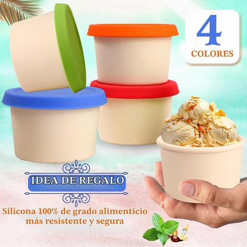 Vista 3 de Webake Recipientes de silicona para helado con tapas, 8 onzas, vasos de helado caseros reutilizables para congelador, juego de 4