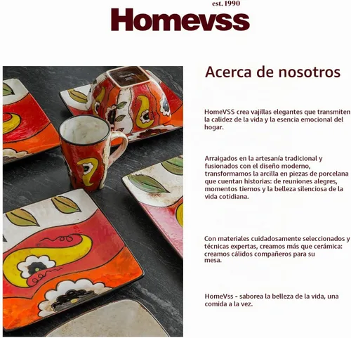 Vista 7 de HomeVss, Juego de vajilla artesanal de cerámica pintada a mano, 16 piezas de vajilla de esmalte reactivo