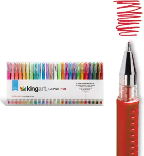 Vista 11 de KINGART Bolígrafos de gel de punta redonda con purpurina, 50 colores brillantes con comodidad de agarre suave, cartucho de tinta XL, más tinta