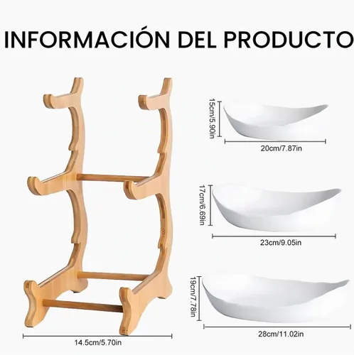 Vista 2 de Cesta de frutas de 3 niveles con soporte de bambú para encimera de cocina, cesta de frutas de cerámica de gran capacidad para almacenamiento