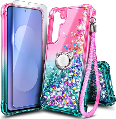 Vista 45 de NGB - Funda para teléfono Samsung Galaxy S9, color aguamarina/morado, bonita funda con purpurina líquida para mujeres y niñas, con protector
