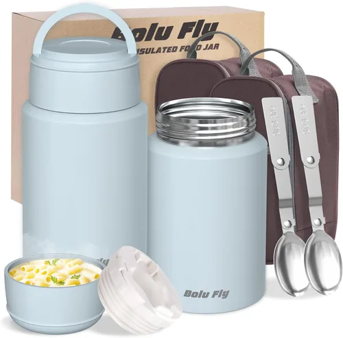 Vista 12 de Tarro de comida aislado de acero inoxidable, paquete de 2 unidades para trabajo y viajes, color negro Vacuum insulated thermos keeps soup/pasta