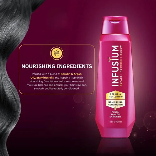 Vista 3 de Infusium Acondicionador Nutritivo Reparador y Reabastecedor - Acondicionador para el Cabello con Queratina, Aceite de Argán y Ceramidas - Adecuado