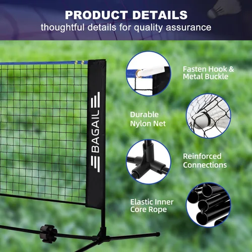 Vista 5 de BAGAIL Badminton Net, Height Adjustable (Up to 5.1')