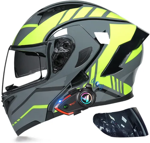 Vista 12 de Casco modular Bluetooth de doble visera para motocicleta, casco integrado abatible de cara completa, con Bluetooth impermeable que puede soportar