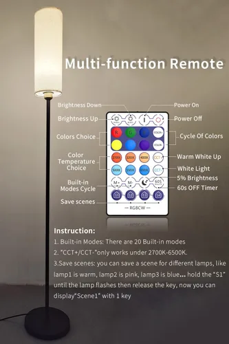 Vista 7 de Lámpara de pie inteligente funciona con Alexa y Google Home, cambio de color, regulable sin escalones para sala de estar, modernas lámparas WiFi