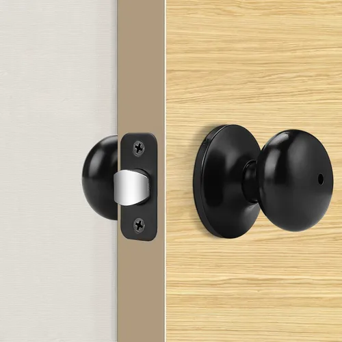 Vista 2 de Probrico Pomos de puerta de privacidad para interiores, color negro mate, 1 paquete de pomos de puerta de baño para cama, función de bloqueo