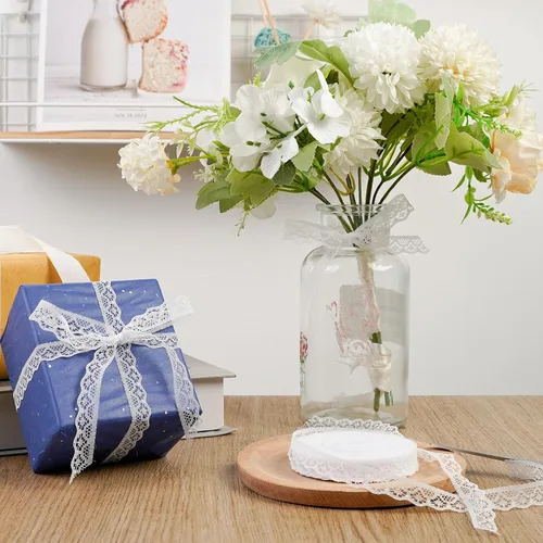 Vista 6 de VGOODALL Rollo de Cinta de Encaje Blanco de 30 Yardas, Ribete de Encaje para Costura, Manualidades, Encaje para Envolver Regalos, Decoración