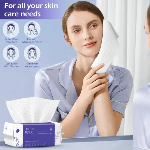 Vista 4 de Toalla Facial Desechable 100 Unidades, Toallas Faciales, Toallitas Secas de Algodón Suave, Paños Faciales para Lavado y Secado, Pañuelos Faciales