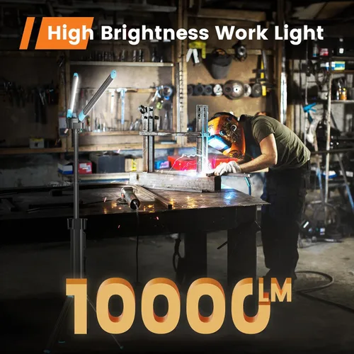Vista 2 de Luz de Trabajo de 10000 Lúmenes con Soporte, GoGonova 87'' Luz de Trabajo LED Recargable de Doble Fuente de Alimentación con Soporte, Luz de Trabajo