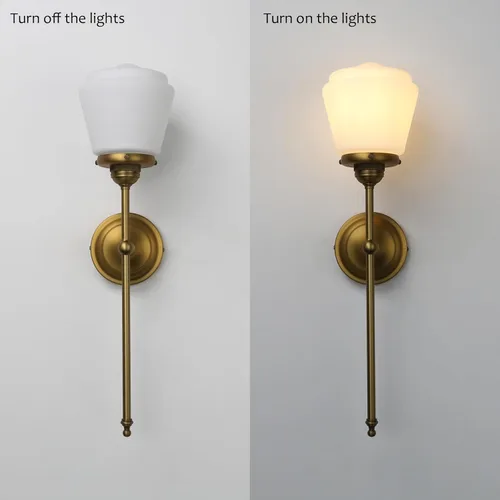 Vista 7 de Pathson Modern Wall Sconce Light with Milk White Glass, Hardwired Bathroom Wall Vanity Lamp, Mid-Century Rustic Decor for Living Room Bedroom