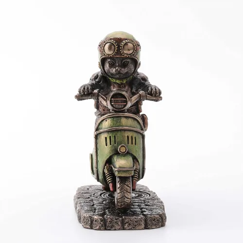 Vista 3 de Veronese Design Figura de resina Steampunk Cafe Racer Cat Scooter de 5 1/2 pulgadas, acabado de bronce
