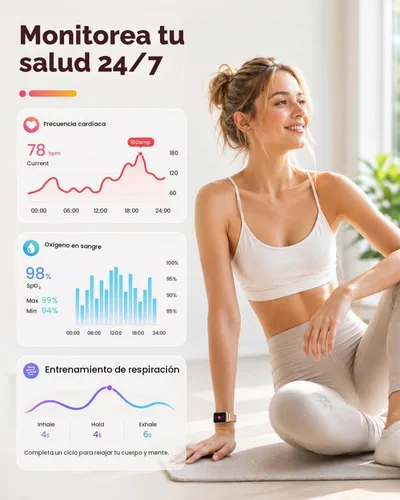 Vista 6 de Reloj inteligente para mujer, llamada Bluetooth de 1.75 pulgadas (respuesta/marcación), rastreador de actividad física con monitor de frecuencia Oro