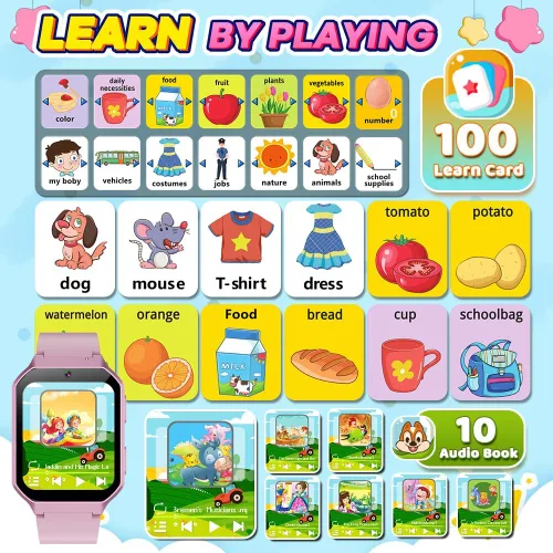 Vista 5 de Reloj inteligente para niños de 6 a 12 años, juguetes con 26 juegos, reproductor de música, pantalla táctil HD de 1.69 pulgadas, cámara de video