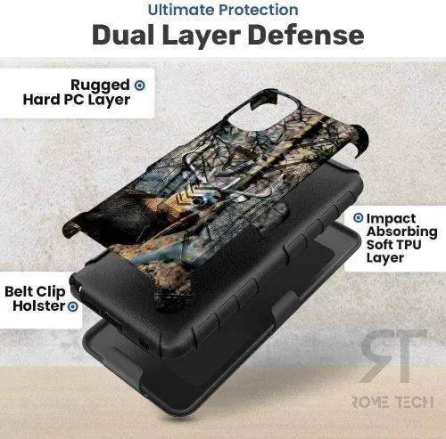 Vista 4 de Rome Tech Funda con clip para cinturón para Motorola G Play 2023 de 6.5 pulgadas, funda de teléfono celular de doble capa a prueba de golpes