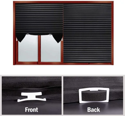 Vista 3 de LUCKUP 1 Paquete Persiana de Tela Plisada Filtrante de Luz Sin Cordón, Fácil de Cortar e Instalar, con 2 Clips (48"x72" - 1 Paquete, Negro)