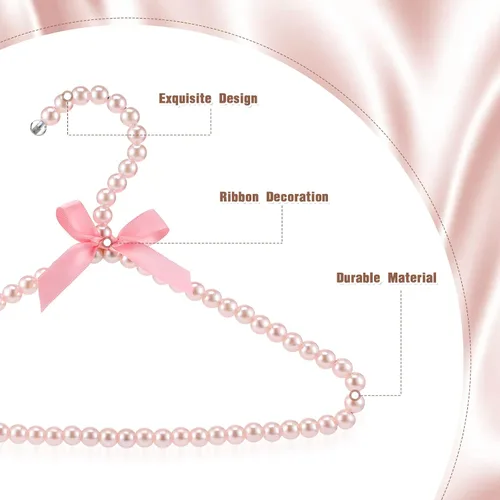Vista 7 de Threan Rosa 12 piezas de perchas de ropa con cuentas de perlas mini con cuentas de perlas pequeñas de metal con cinta, estándar para niños, bebés