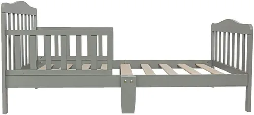 Vista 4 de Marco de cama, marco de madera de pino maciza con barandilla de seguridad, muebles clásicos de madera para dormir, cama individual para niñas