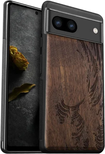 Vista 14 de Carveit Funda de madera para Pixel 8a - Madera natural y negro suave TPU a prueba de golpes - Funda de madera única compatible con Google Pixel 8a