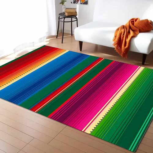 Vista 9 de Alfombra mexicana Serape de 2 x 3 pies, alfombra grande para interiores y exteriores con respaldo antideslizante, fácil de limpiar, perfecta