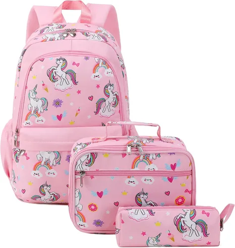 Vista 8 de Backpack for Girls, Kids Backpack Set with Lunch Box & Pencil Bag Margarita azul