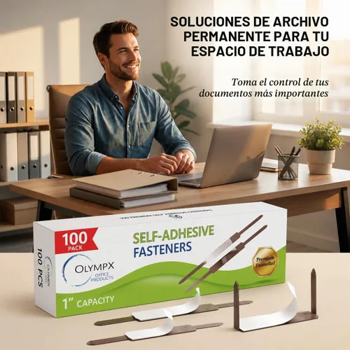 Vista 6 de OLYMPX 100 bases de sujeción de papel autoadhesivas de alta calidad de 1 pulgada, centro de 2.75 pulgadas para accesorios de carpetas de archivos