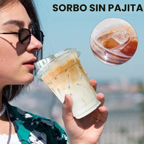 Vista 4 de BYSNOW Paquete de 100 vasos de plástico transparente de 16 onzas con tapas, tazas desechables para café helado con tapas para sorber, vasos
