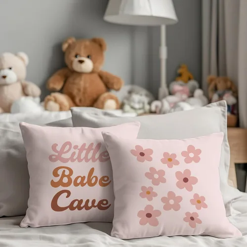 Vista 5 de Little Babe Cave Boho - Fundas de almohada decorativas con cita para niña, fundas de almohada retro de margaritas para el hogar, habitación