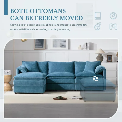 Vista 56 de Moderno sofá modular en forma de U con almohadas para la cintura, sofá cama con diván, sofá tapizado simétrico de felpilla de 6 asientos para sala